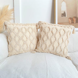 Boho Cotton Cushion Cover with Tassels | Tufted Design - 45x45cm Home Decoration