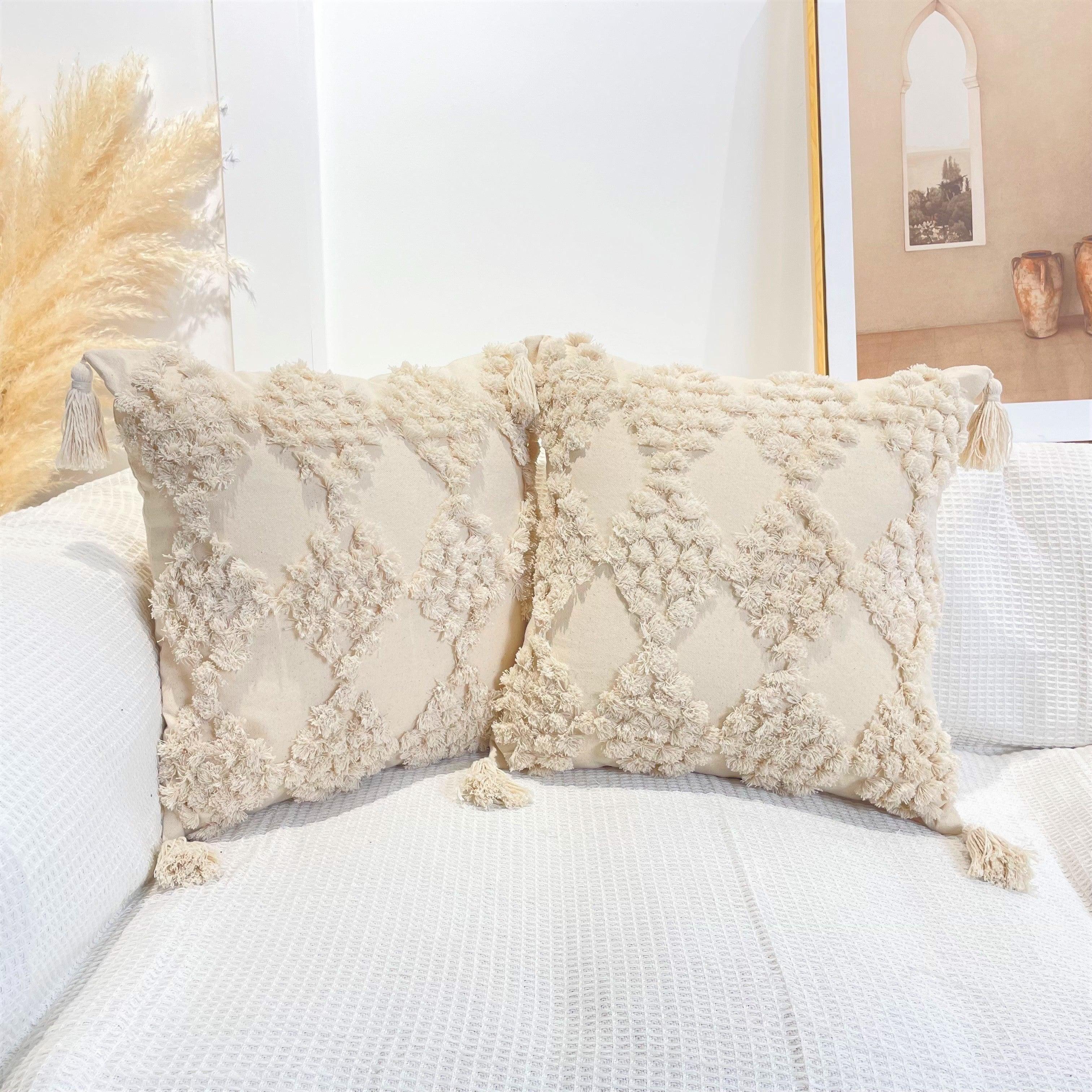 Boho Cotton Cushion Cover with Tassels | Tufted Design - 45x45cm Home Decoration