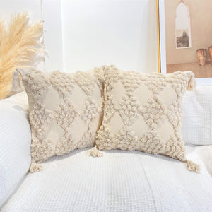 Boho Cotton Cushion Cover with Tassels | Tufted Design - 45x45cm Home Decoration