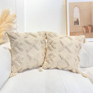Boho Cotton Cushion Cover with Tassels | Tufted Design - 45x45cm Home Decoration