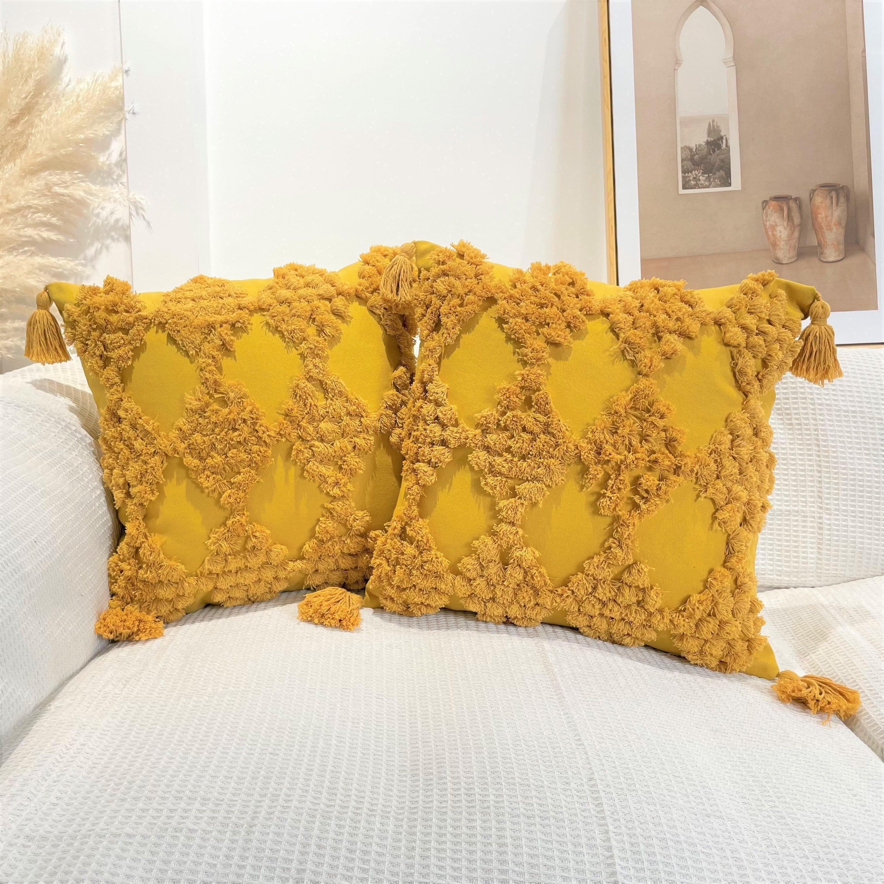 Boho Cotton Cushion Cover with Tassels | Tufted Design - 45x45cm Home Decoration