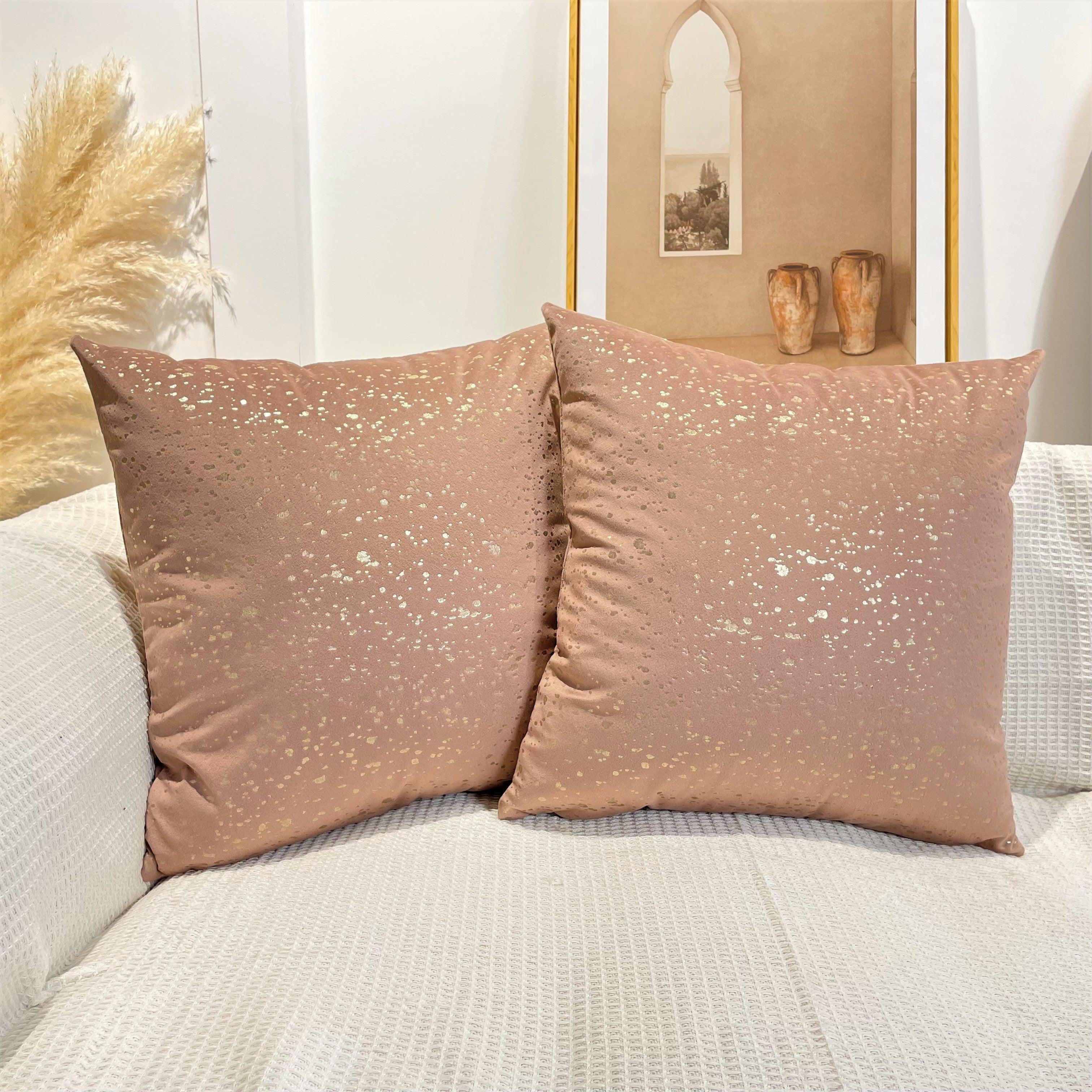 Blush Pink Premium velvet cushion cover with gold stamp dots design, 45x45 cm, available in 8 colours