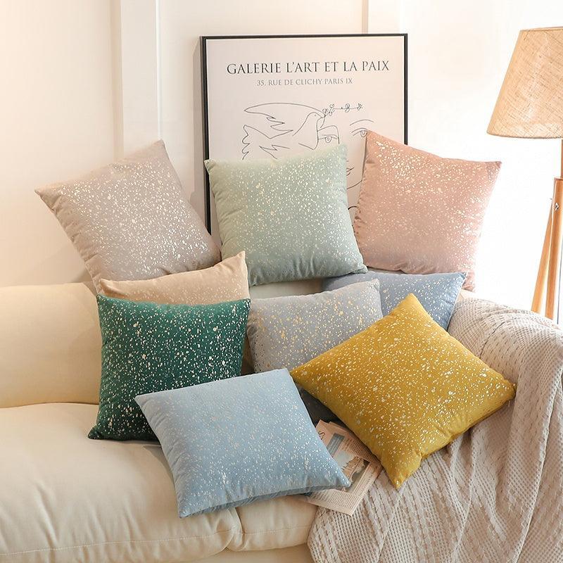 Elegant velvet cushion cover with gold stamp dots pattern, 45x45 cm