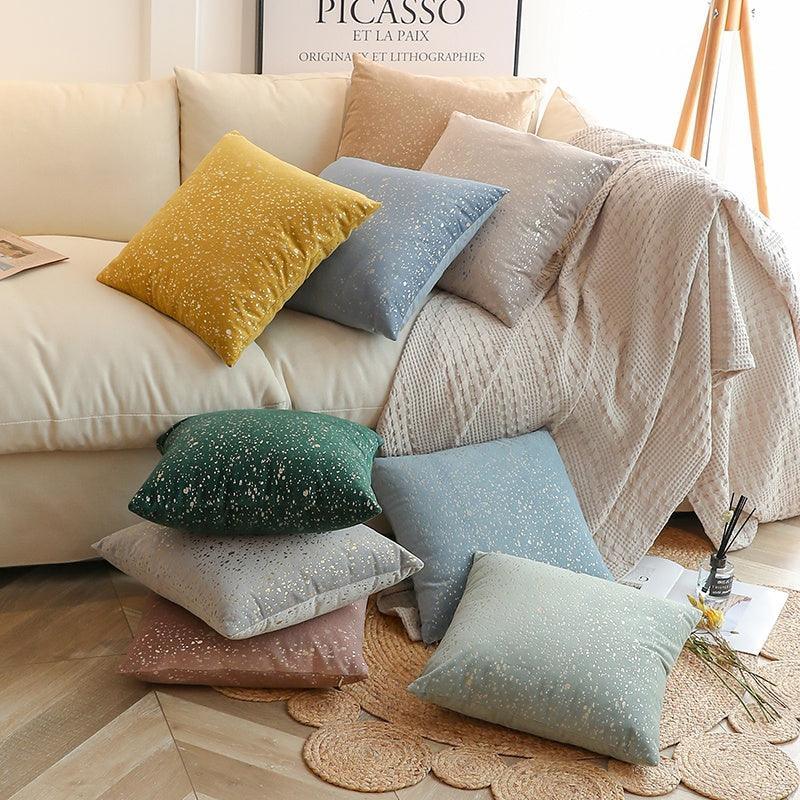 Decorative velvet cushion with gold dots pattern, 45x45 cm, available in 8 different colours