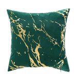 Load image into Gallery viewer, Green luxury square cushion cover in soft velvet featuring a gold marble design, 45x45 cm
