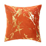 Load image into Gallery viewer, Orange square velvet cushion cover with a luxurious gold marble design, perfect for home decor
