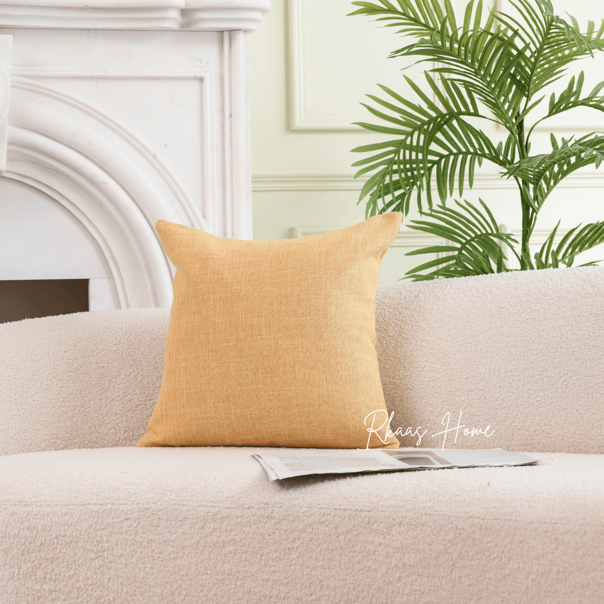 Mustard textured linen cushion cover for modern and minimalist home deco