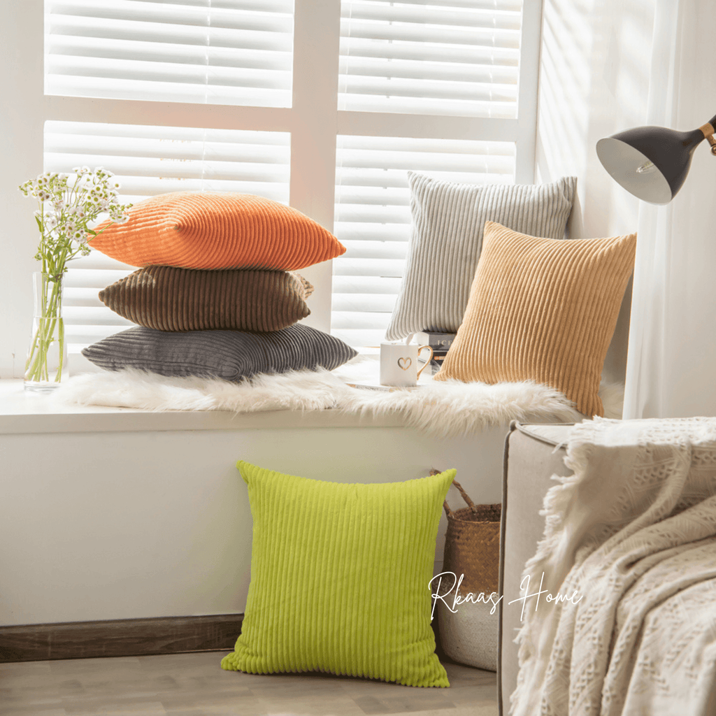 Square corduroy cushion cover with a soft, textured fabric