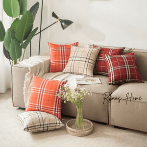 Durable polyester cushion cover with tartan check pattern for home decor