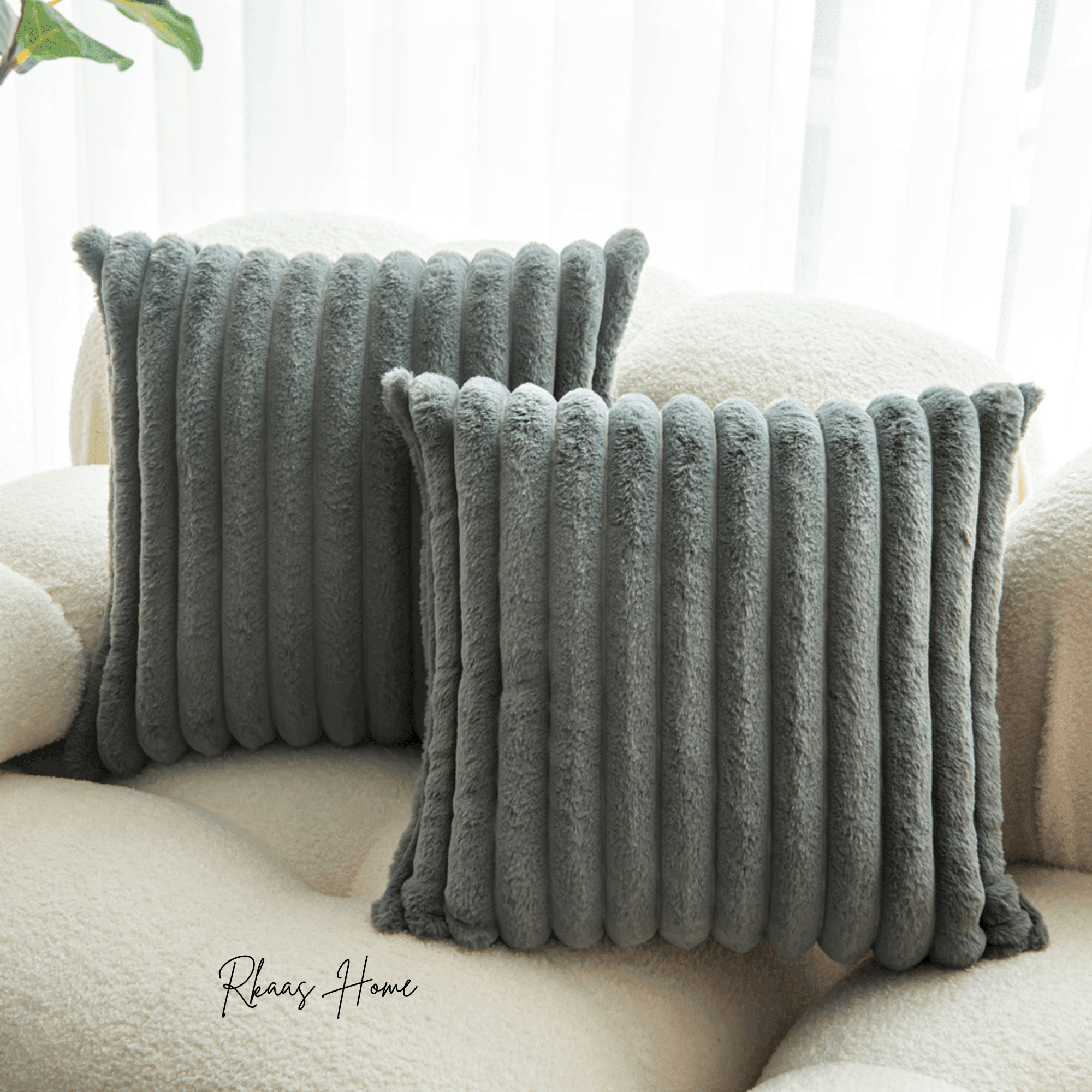 Elegant faux fur pillow cover with corduroy-inspired striped design, 45x45 cm