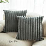 Load image into Gallery viewer, Elegant faux fur pillow cover with corduroy-inspired striped design, 45x45 cm
