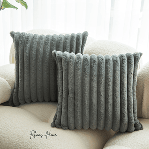 Elegant faux fur pillow cover with corduroy-inspired striped design, 45x45 cm