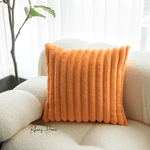 Load image into Gallery viewer, Square cushion cover in soft corduroy style striped faux fur, perfect for cozy decor
