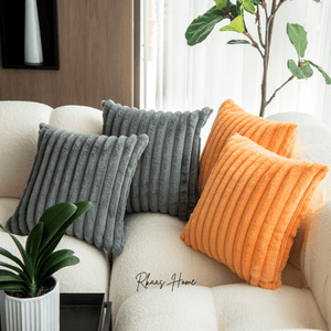Luxury corduroy style faux fur pillow cover with plush striped texture, 18x18 inches