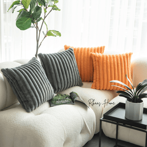 Soft and fluffy striped faux fur cushion cover in a corduroy style, 45cm x 45cm