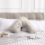 Load image into Gallery viewer, V Shaped Super Crushed Ice Velvet Cushion Cover - Silver Grey &amp; Champagne - Outer leg 66cm (26"), Inner leg 36cm (14"), Width 33cm (13")
