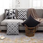 Load image into Gallery viewer, Designer Dutch velvet cushion cover with geometric design, 45x45 cm (18x18 inches), black luxury decorative pillow for modern home decor
