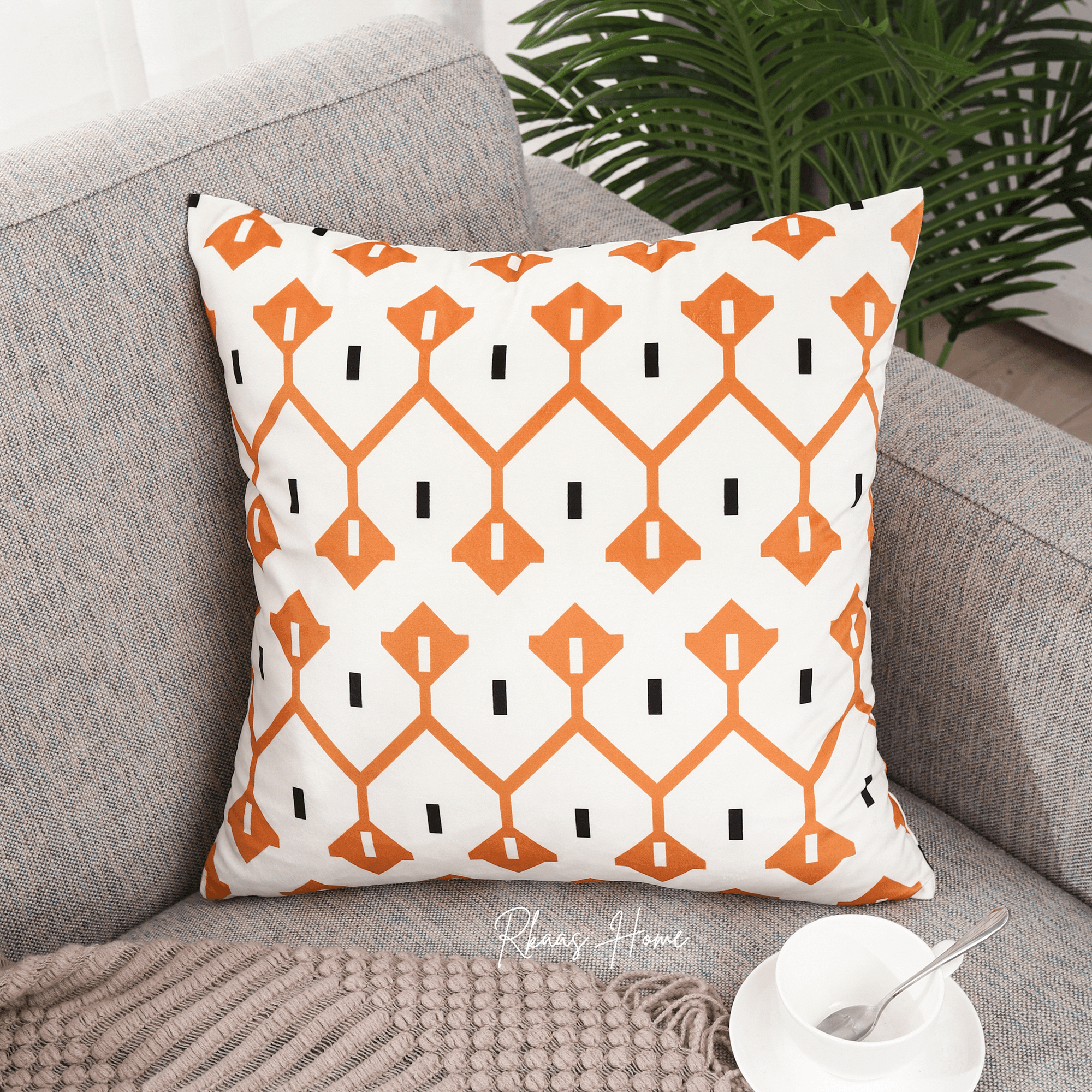 Designer Dutch Velvet Geometric Cushion Cover 45x45 cm - Orange