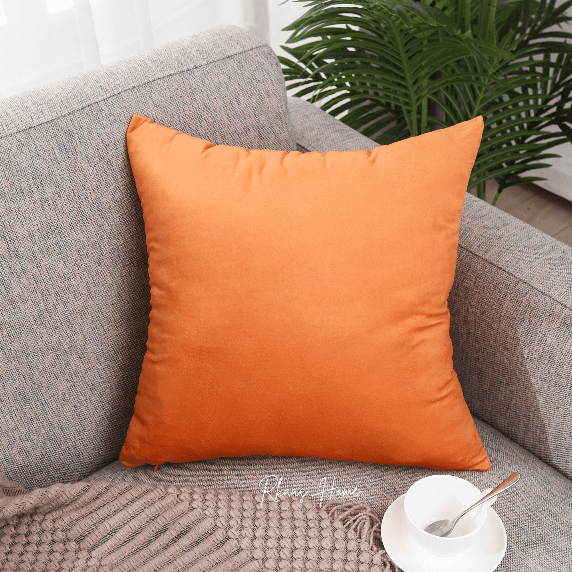 Designer Dutch Velvet Geometric Cushion Cover 45x45 cm - Orange