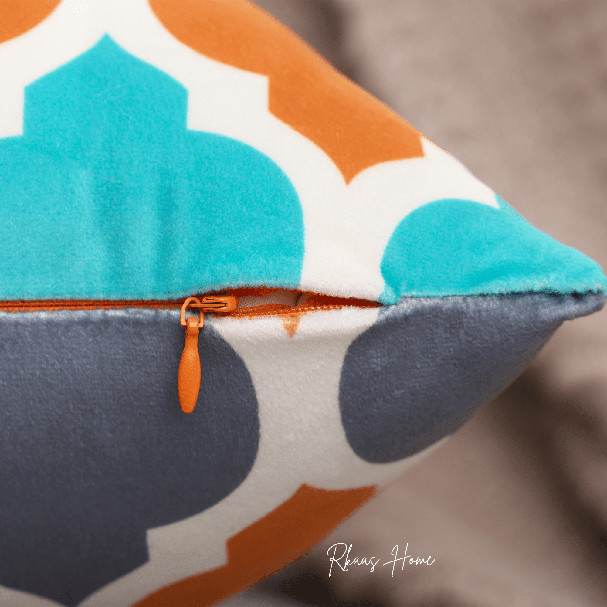 Designer Dutch Velvet Geometric Cushion Cover 45x45 cm - Orange